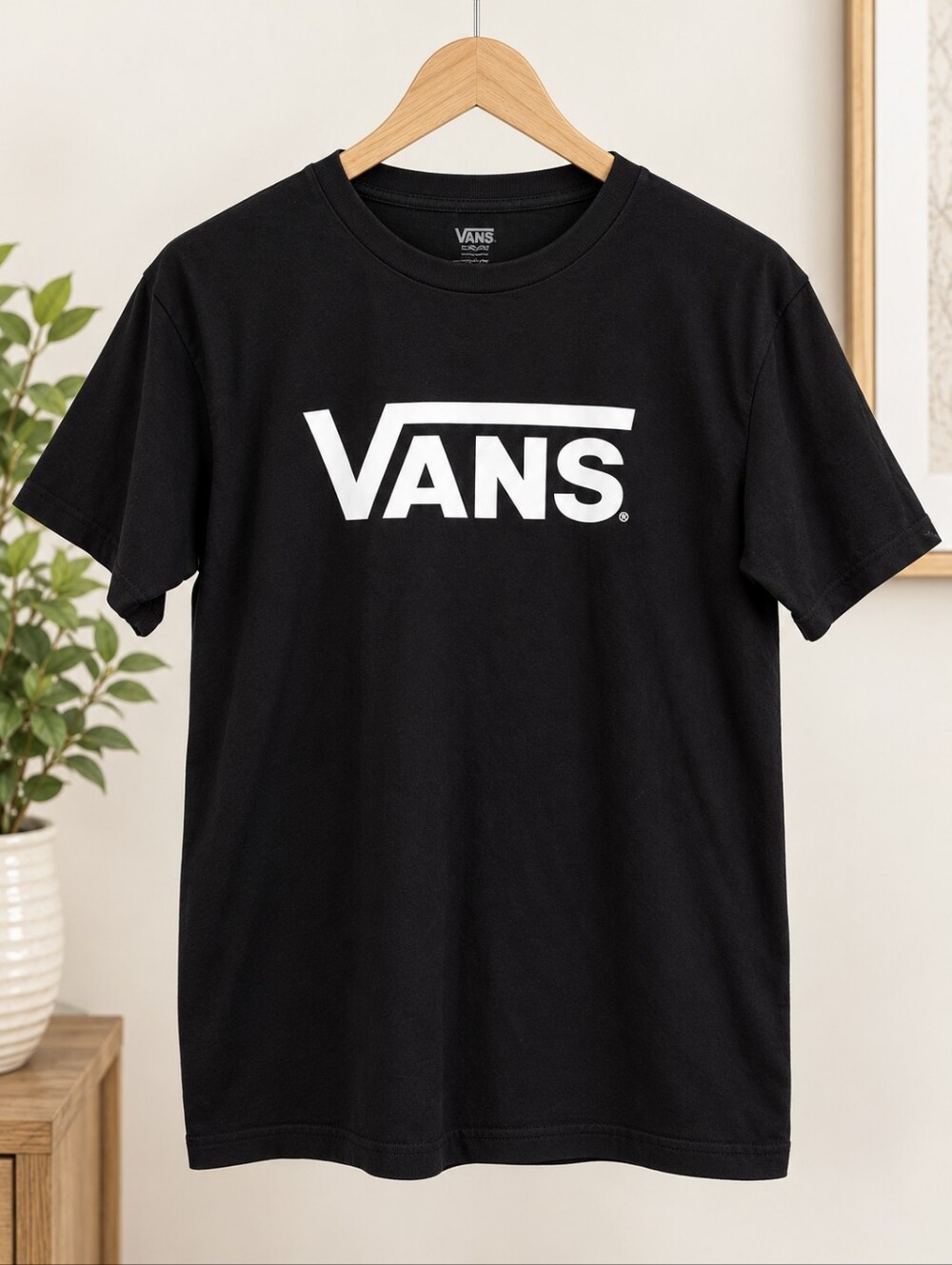 Vans Mens Black T-Shirt with White Logo - Cotton Tee
